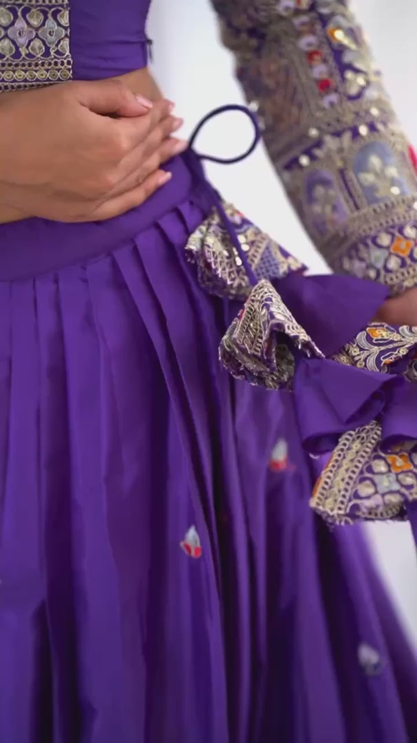 Sequence Embroidery Work Crepe Chinon Purple Lehenga Choli For Wedding